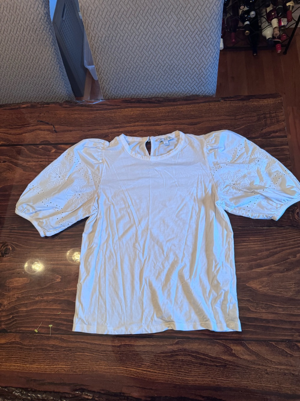 J. Crew White Eyelet Puff-Sleeve Tee Shirt
